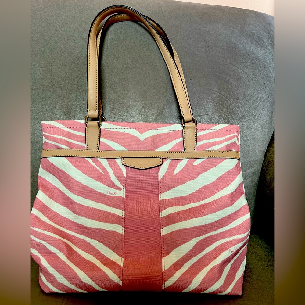 Pink and Cream Zebra Print Coach Handbag